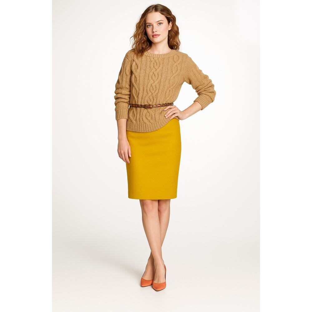 J. Crew Double Serge Pure Wool No. 2 Pencil Skirt Mustard Yellow 47314 Size 00